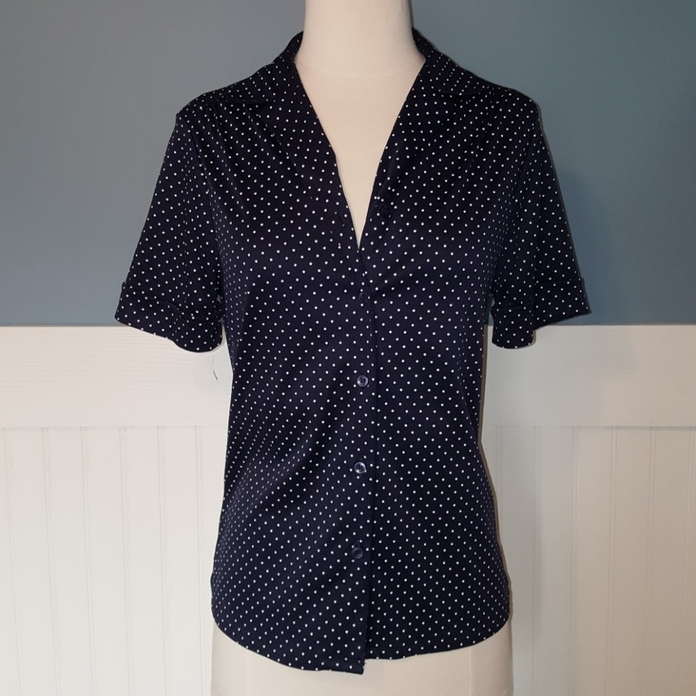 Vintage Blue & White Polka Dot Button Up Blouse