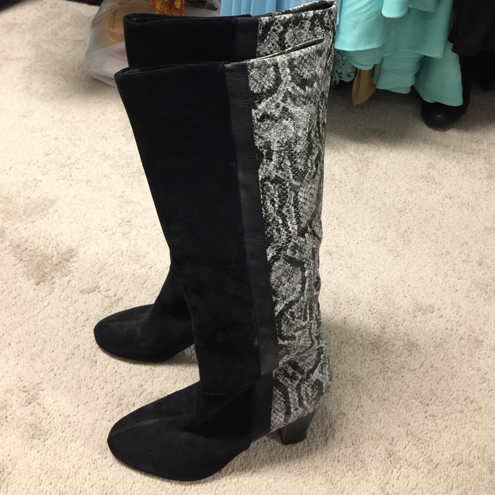 Black Suede And Python Print Boots. - image 2