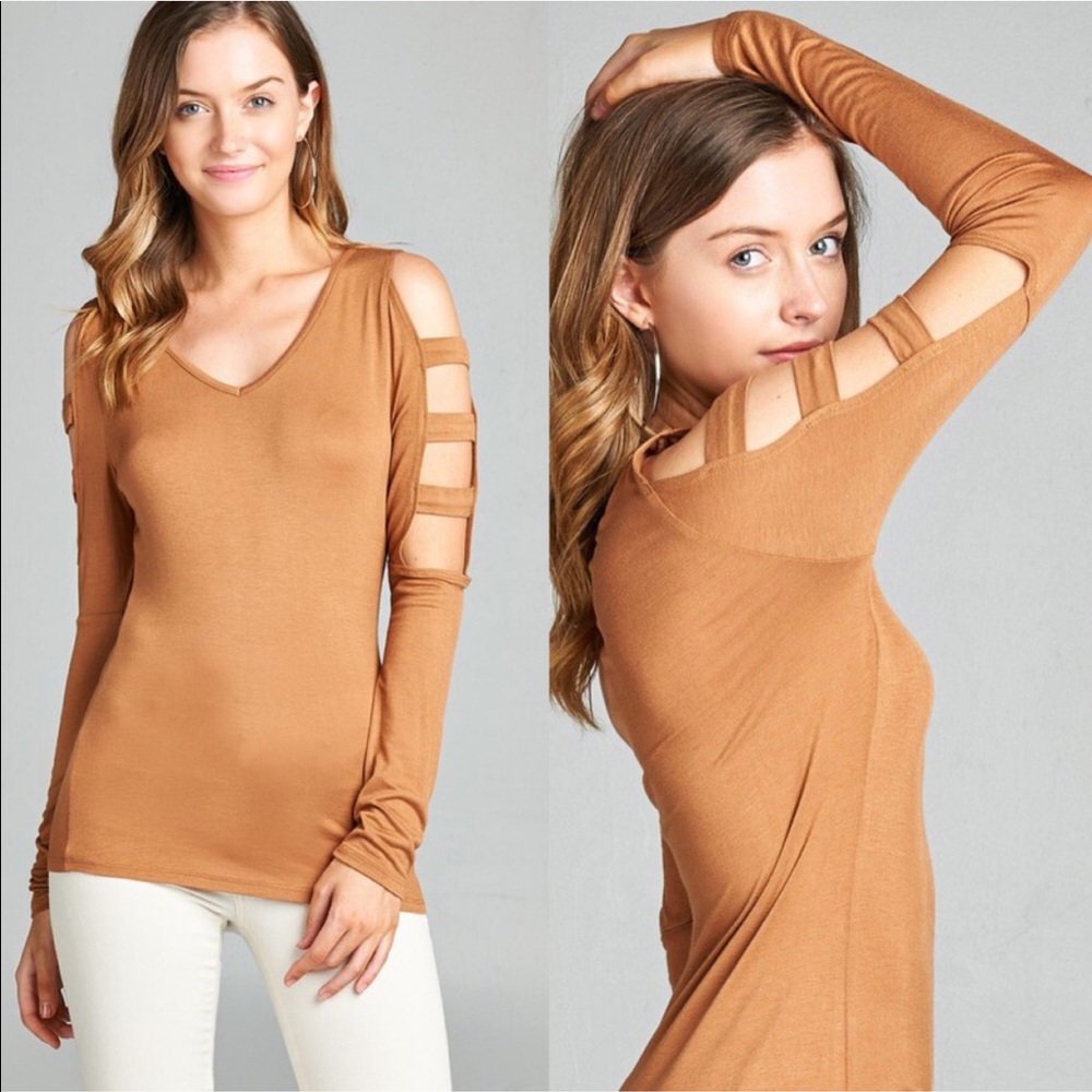 Cut Out Sleeve Mustard Top by Alina Levi