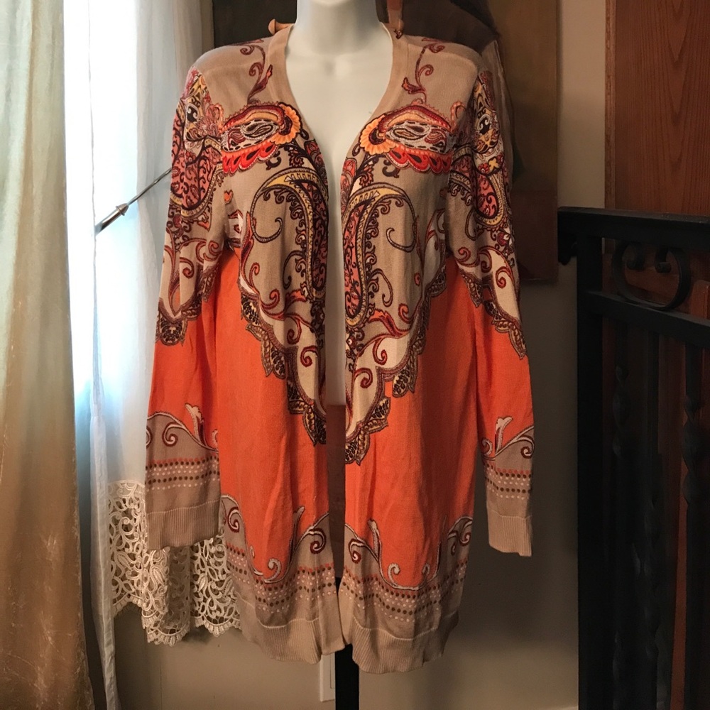 Chico's open front sweater sz 2 tan orange