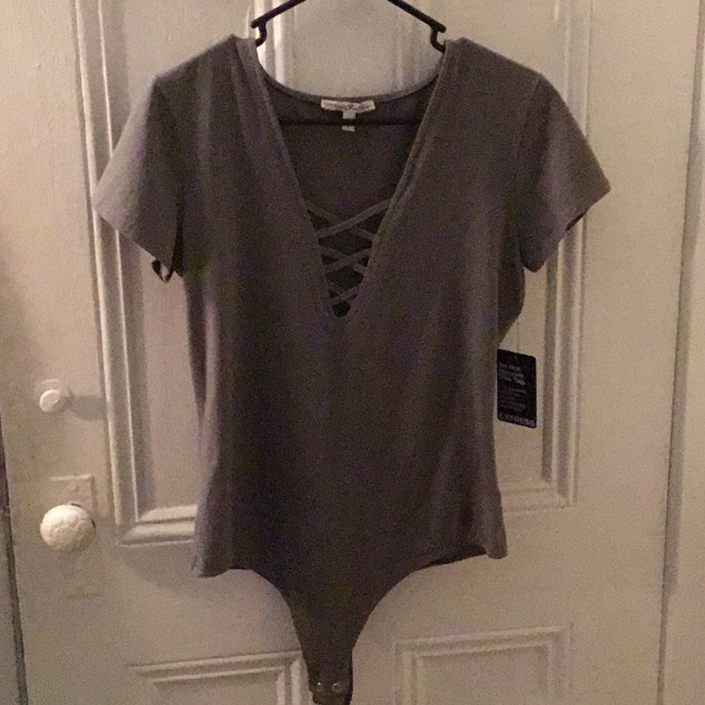 NWT Olive Green lace-up bodysuit