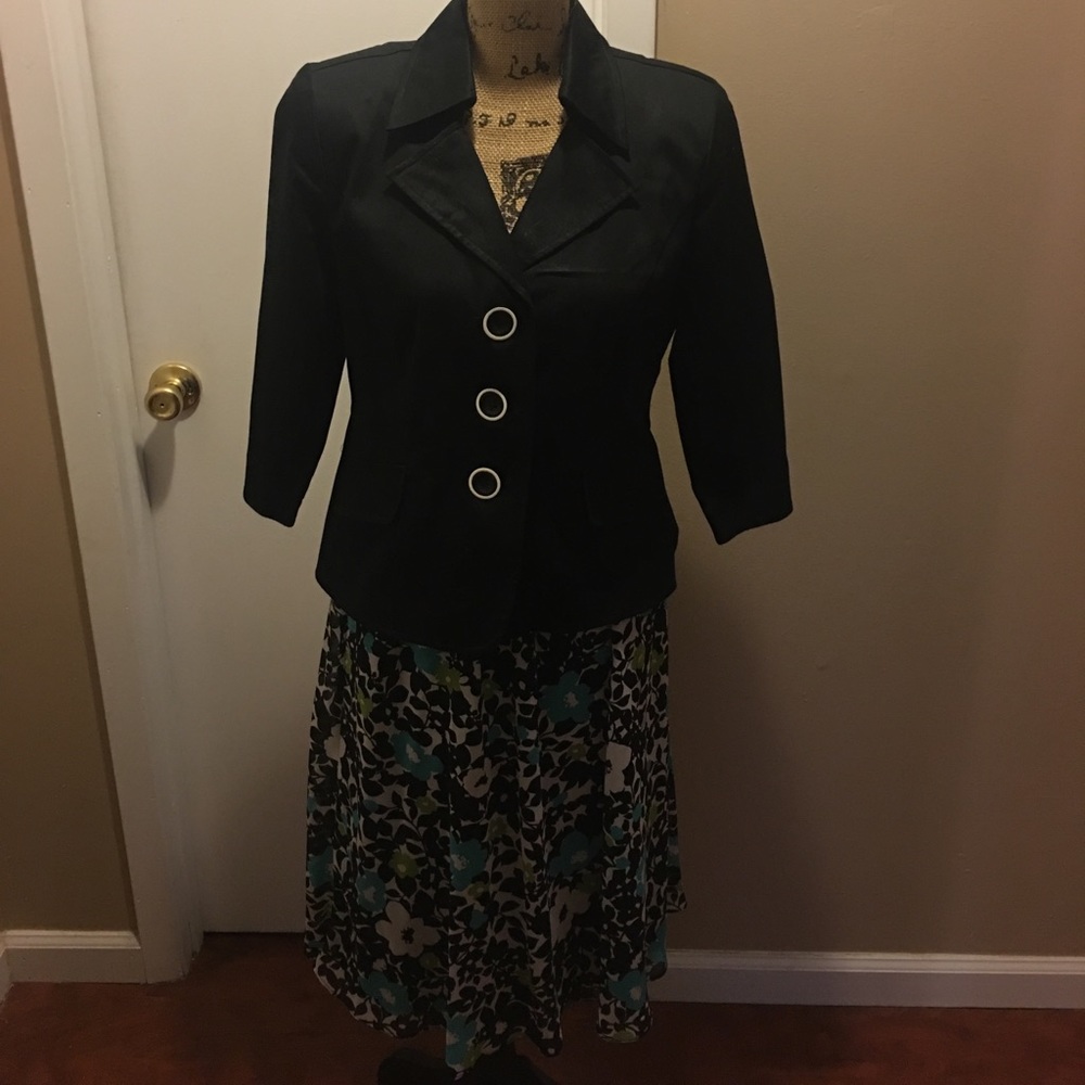 Black jacket suit with floral skirt