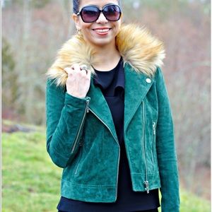 BlankNYC Suede Moto Jacket in Emerald Green XS