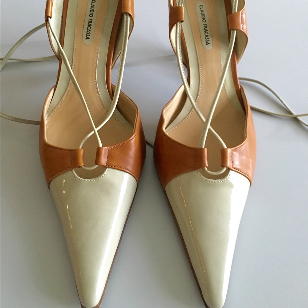 Claudio Fracassa Tan Strappy Pointed Pump Italy