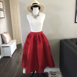 Structured red midi skirt a line full circle one