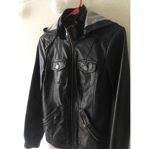 GUESS hooded black leather jacket
