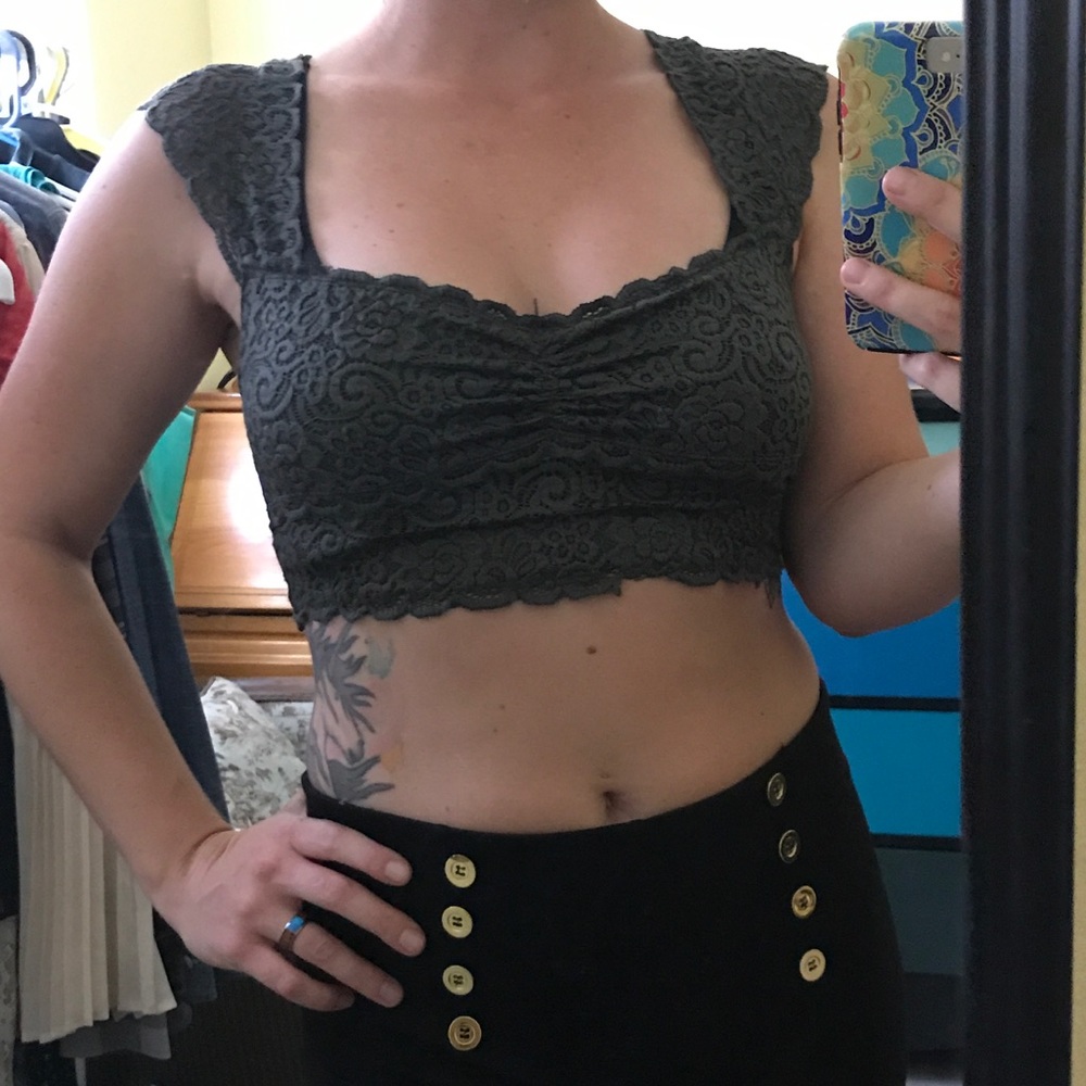 Cute olive green lacey bralette crop top