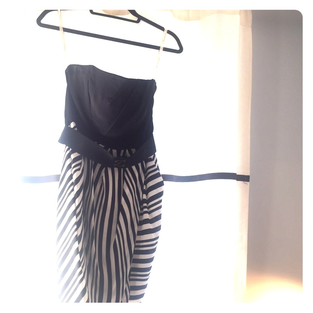 Shoshanna strapless corseted black and white dress