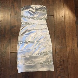 Strapless silver and sequence dress