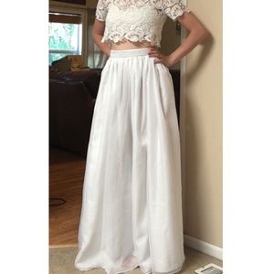 High waisted white chiffon maxi skirt