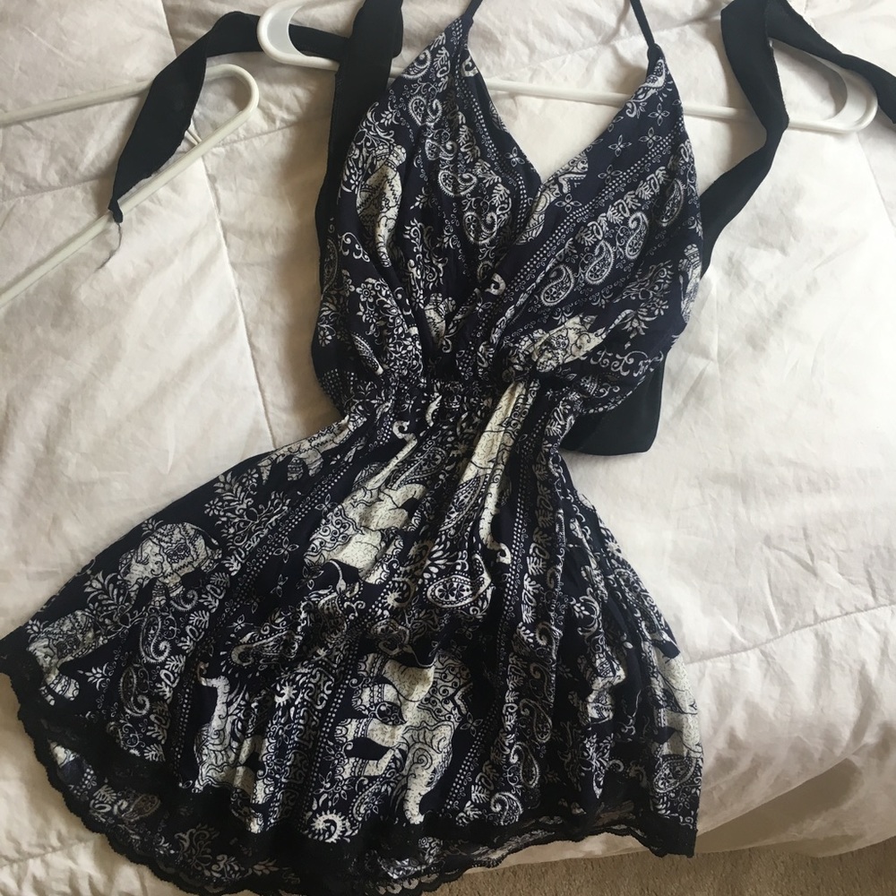 Navy Blue Elephant Romper