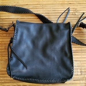 Black Faux Leather Crossbody Bag w/Tassels