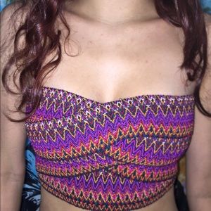 Retro design stretch crop top zip