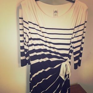 3/4 sleeve, black and white, faux wrap dress