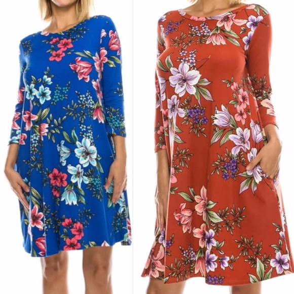 SALE!!! ROYAL OR RUST FLORAL DRESS - Picture 3 of 3