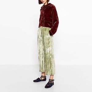 Zara Sage Green Crushed Velvet Trousers