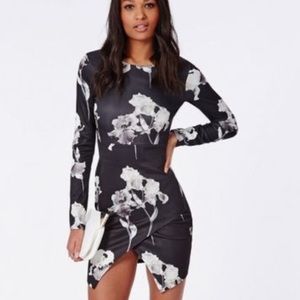 Misguided long sleeve floral black dress