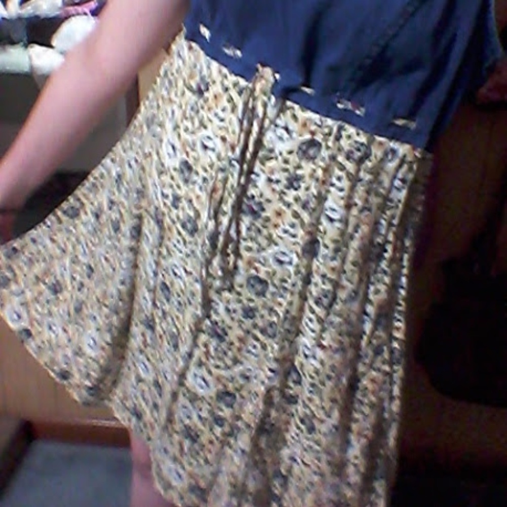 Sleeveless denim minidress, blue white yellow