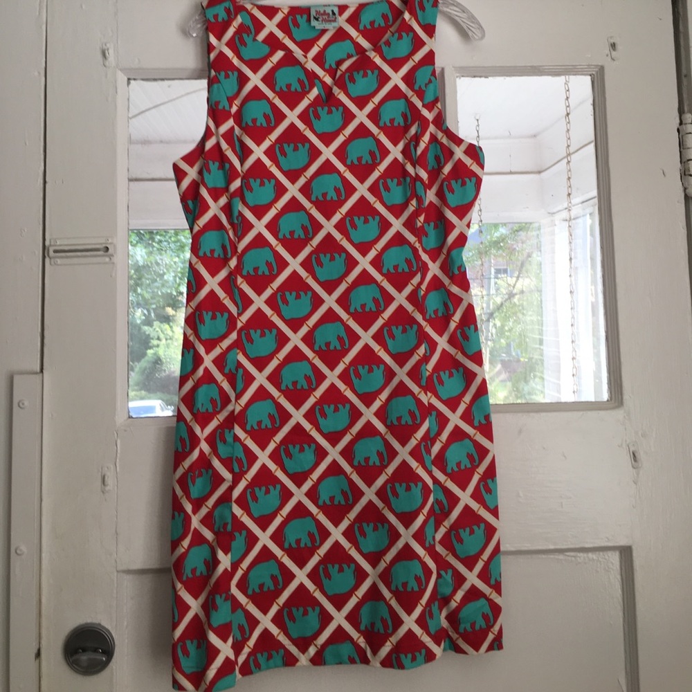 Coral and turquoise elephant dress