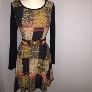 Long sleeve multi color dress (belt not included)