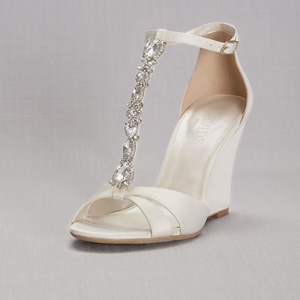 Gorgeous Crystal T-Strap Satin Wedges
