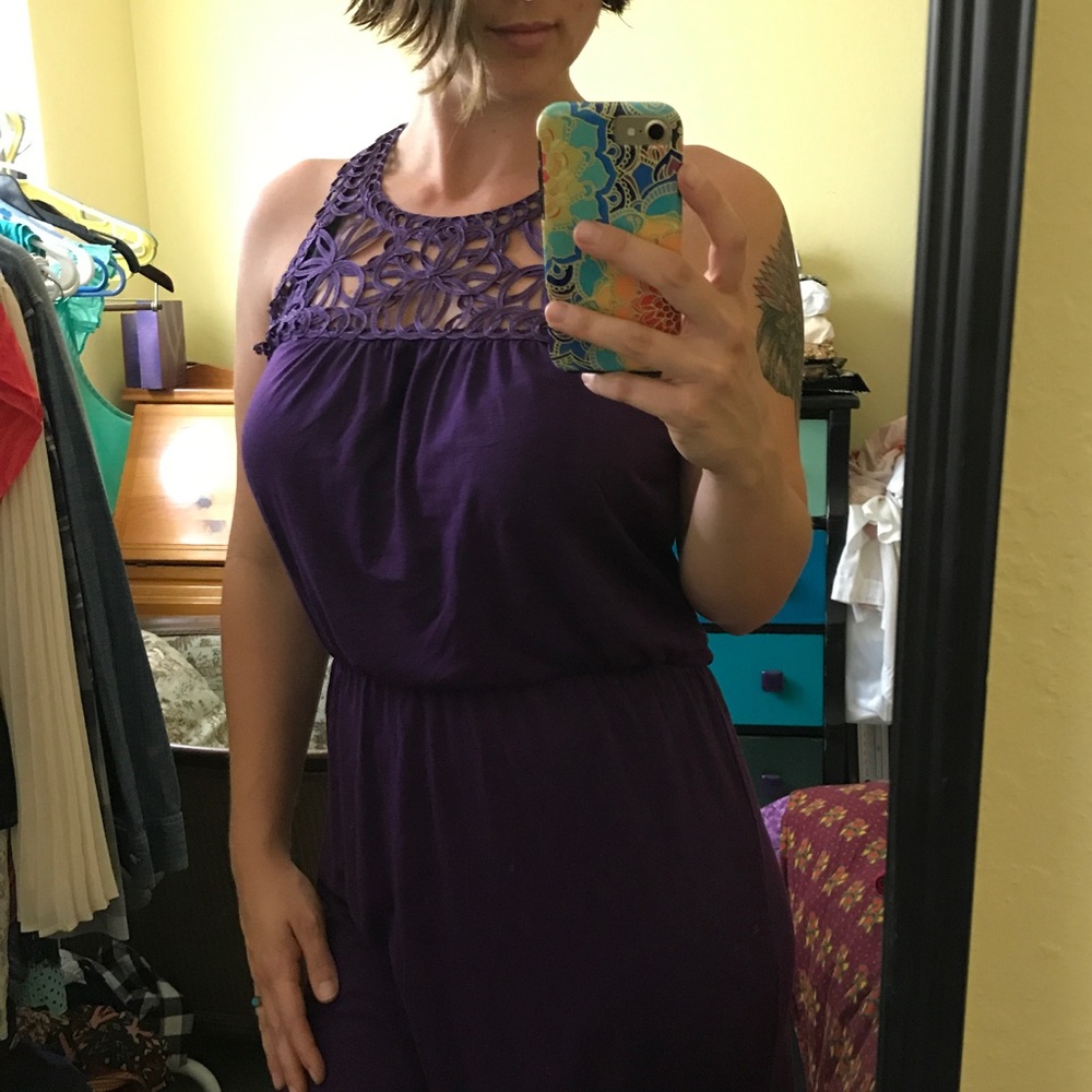 Purple cotton dress with front intricate design