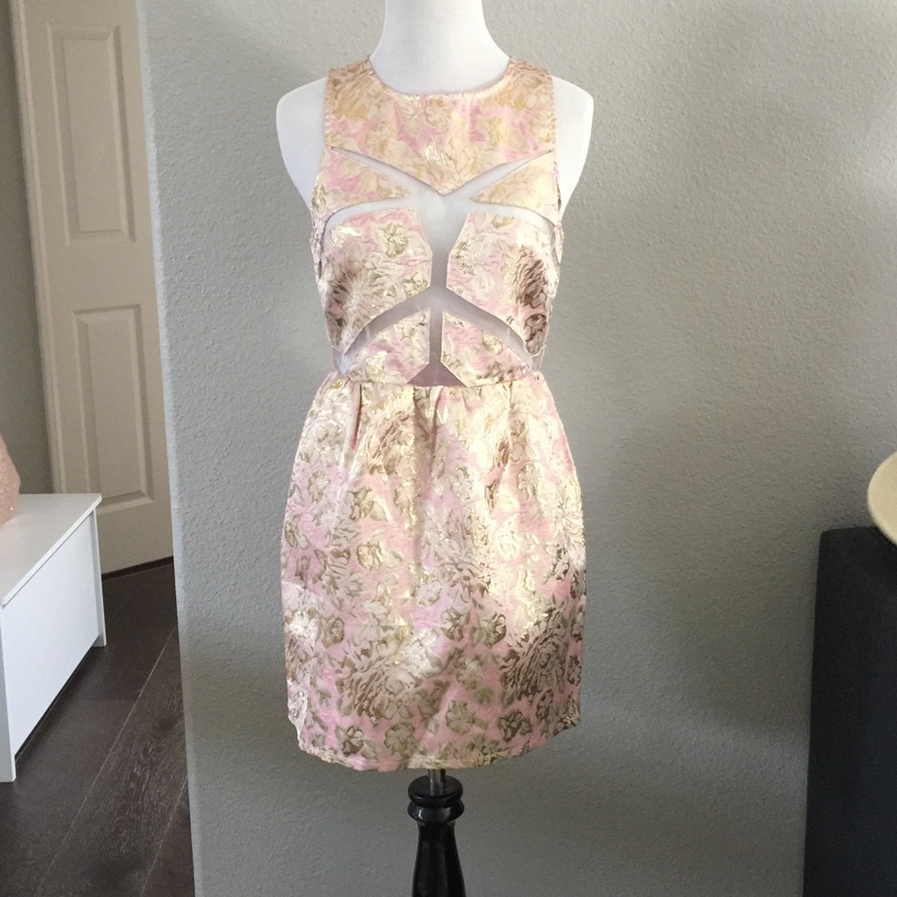 Pink gold floral sexy small dress cocktail party