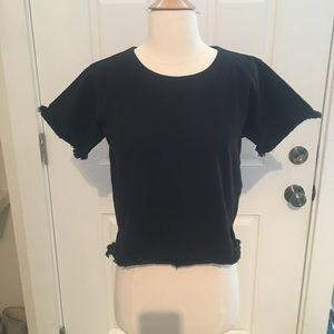 Madewell black crop top with fringe detail