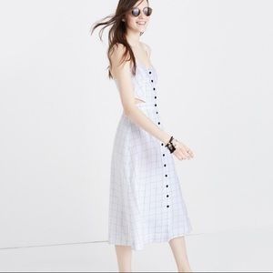 Summer white windowpane button front midi dress