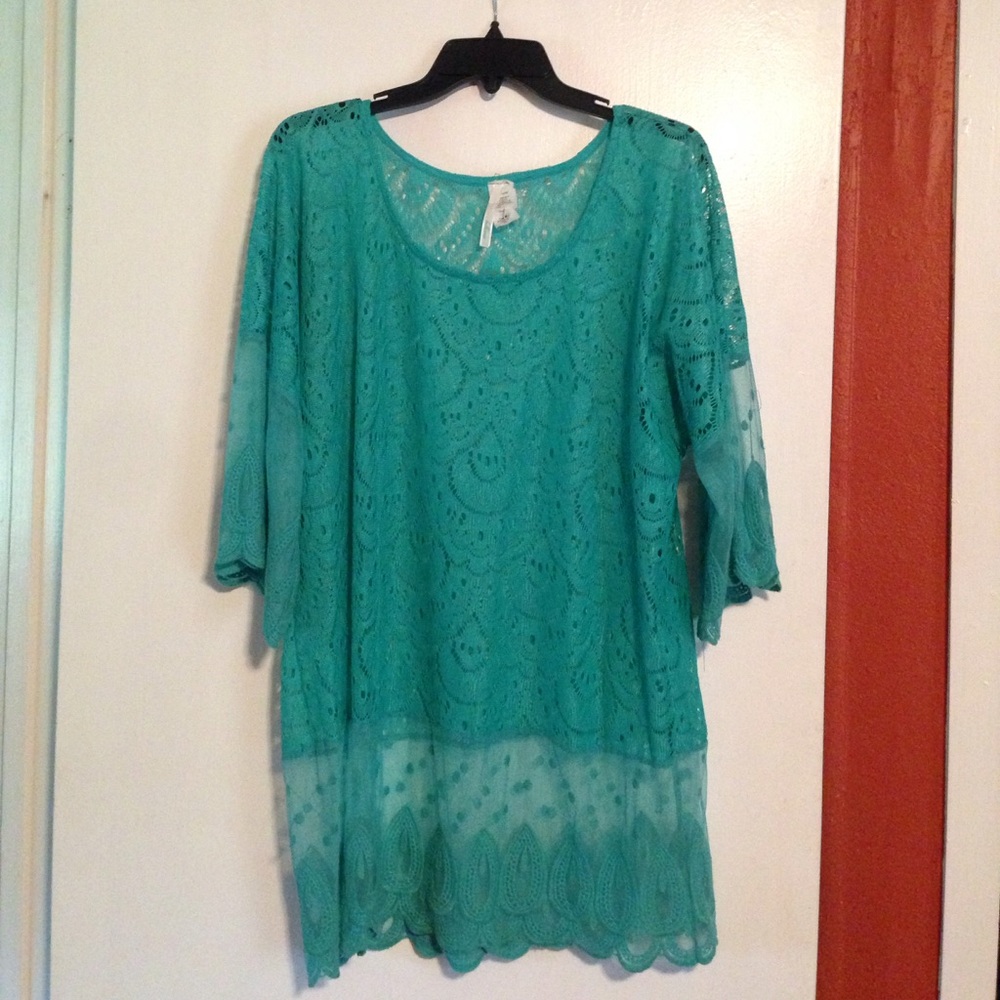 Green "Seafoam" lace top.