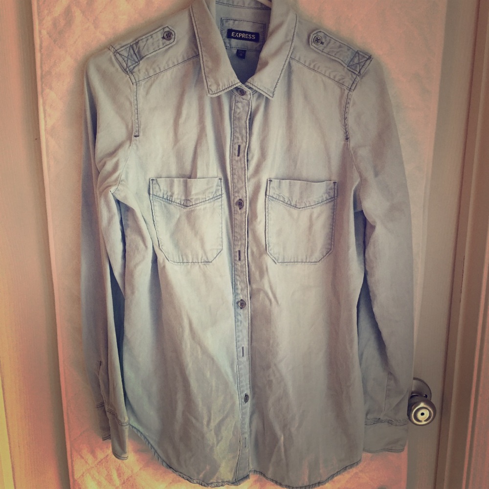 Express - Light Blue Denim Button Down Shirt