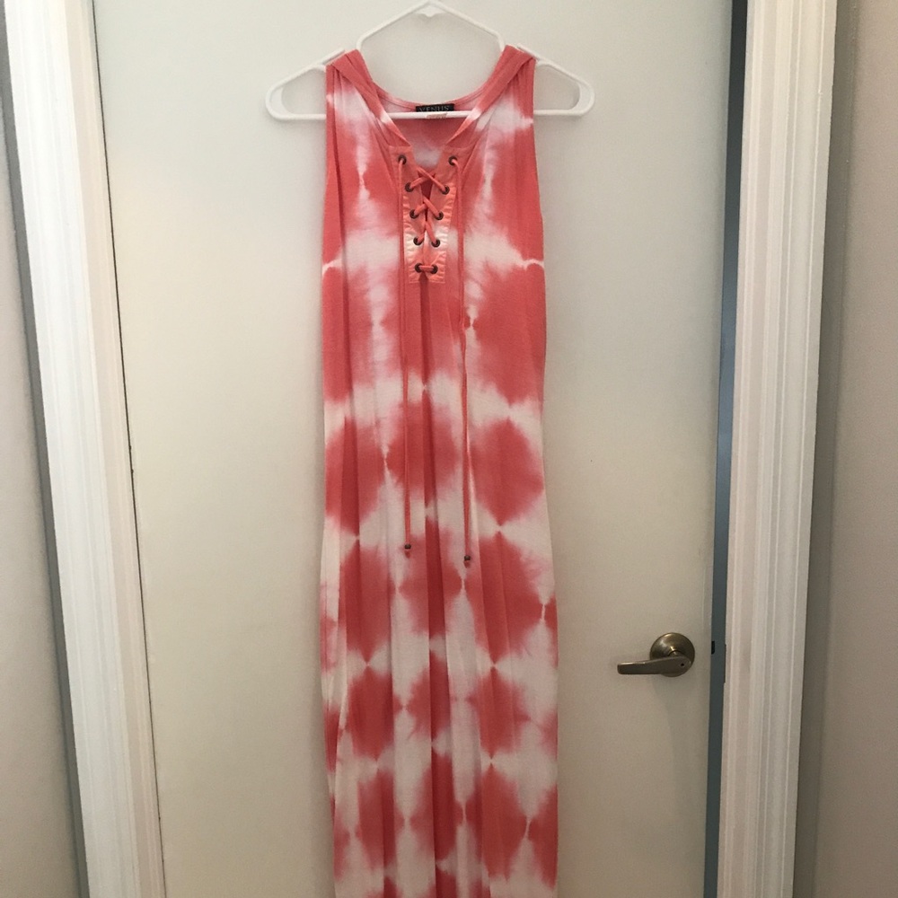 Tie dye maxi dress with hood