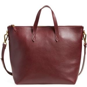 Burgundy zip medium leather transport tote