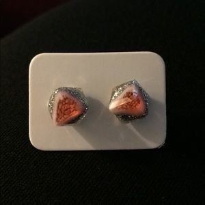 Salmon Pink Sparkle Druzy Inspired Earrings