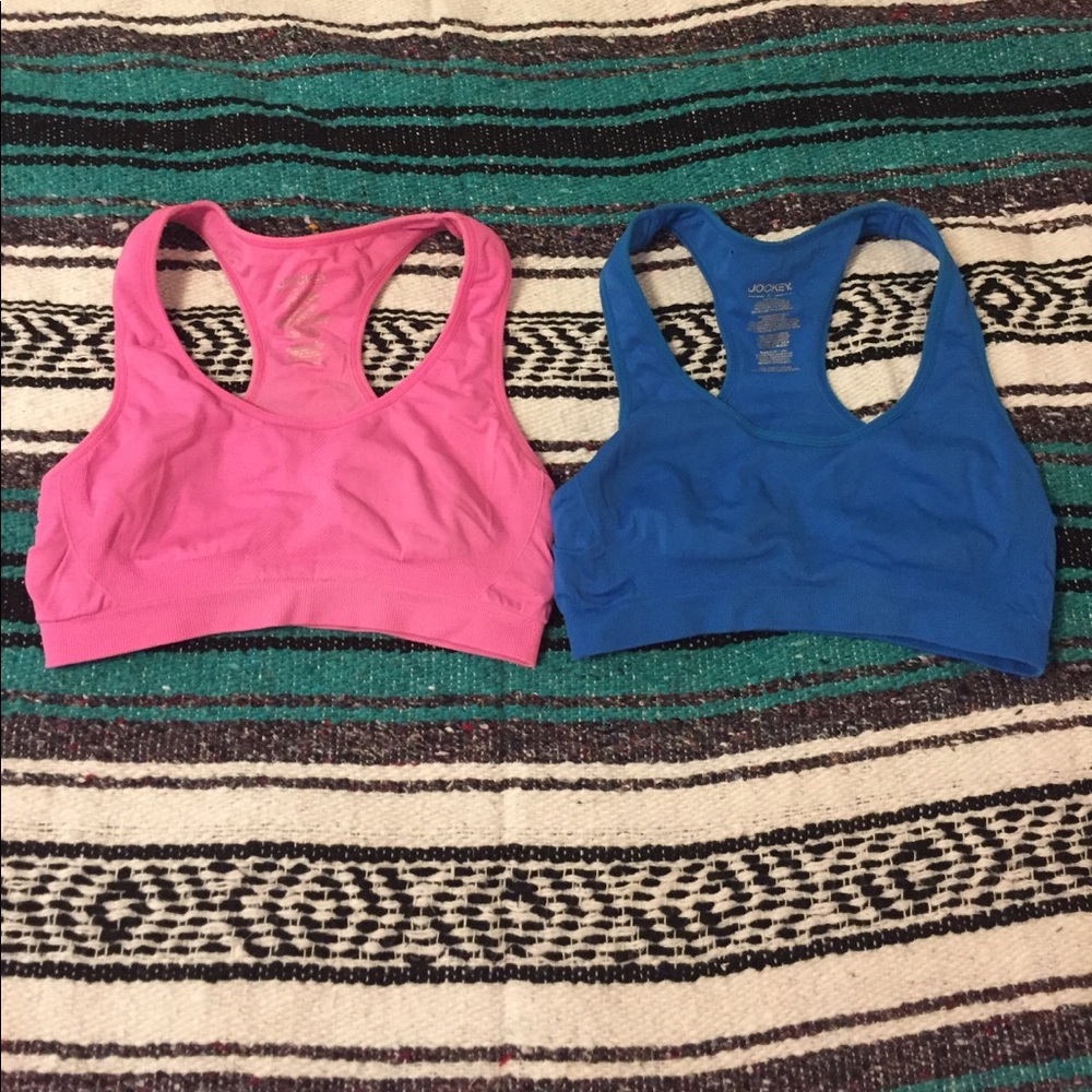Two women's Jockey sports bras pink and blue Sz Sm