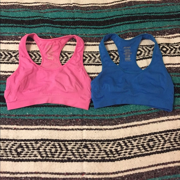 Two women's Jockey sports bras pink and blue Sz Sm - Picture 1 of 4
