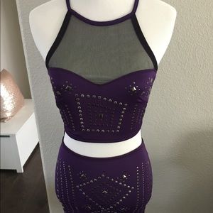 Sexy purple two-piece stud mesh dress 2B Bebe xs
