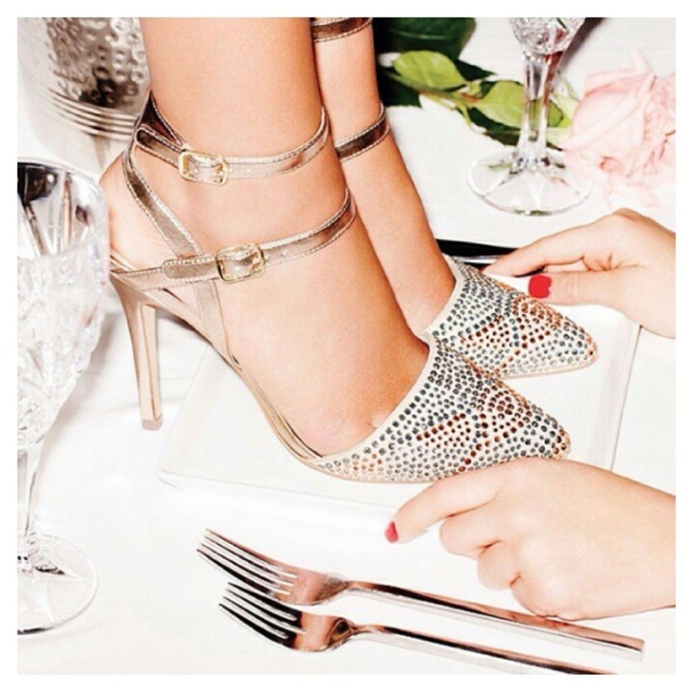 Double strap champagne crystal  heels