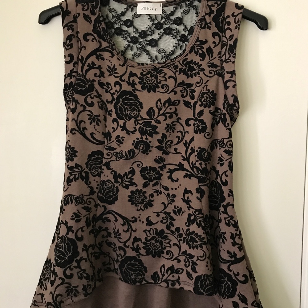 Black and taupe lace top