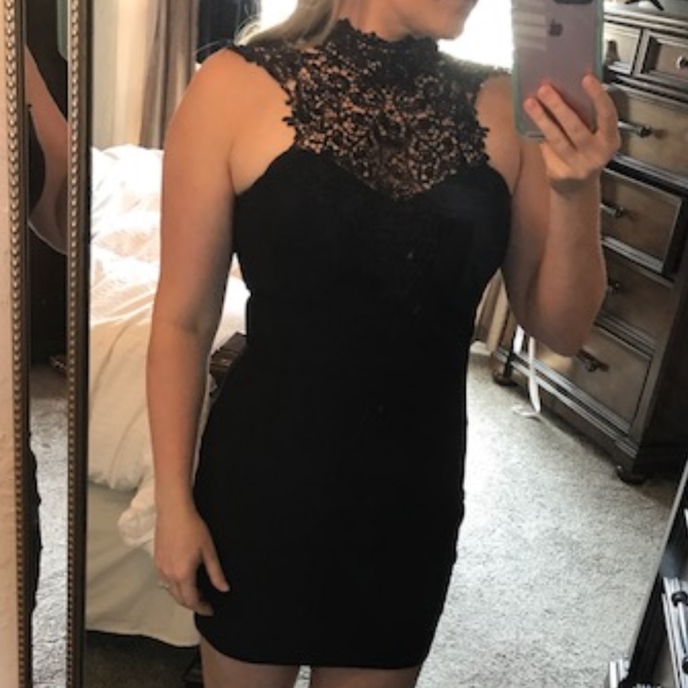 Honey and Rosie High-Neck Lace Yoke Sheath Dress
