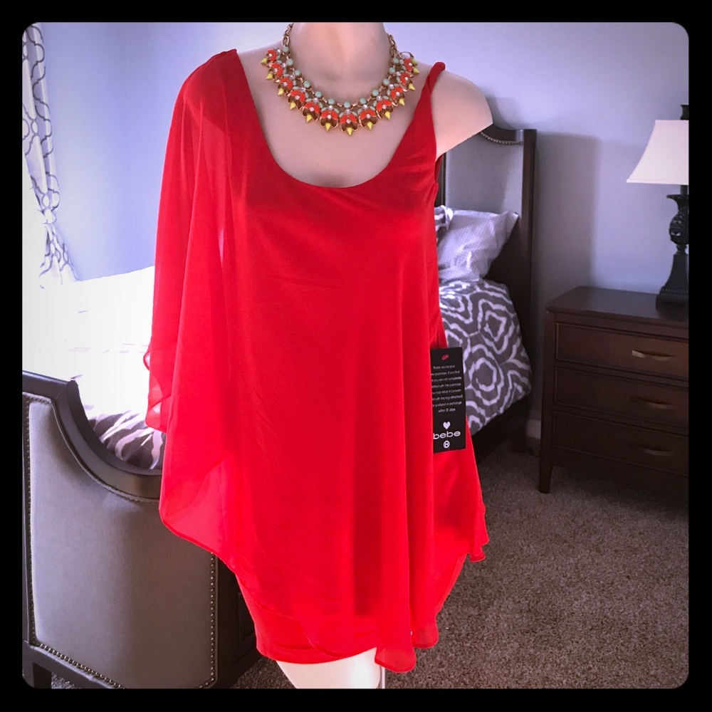 Bebe flowing coral cocktail dress