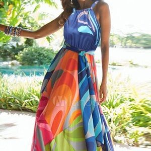 *FINAL SALE** Multi colored maxi halter neck dress