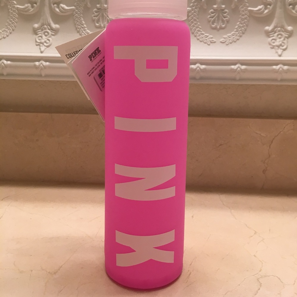 NWT PINK glass water bottle with rubber cover