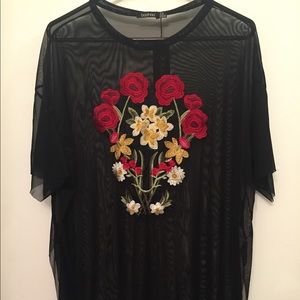 Sheer Black shirt with rose embroidery