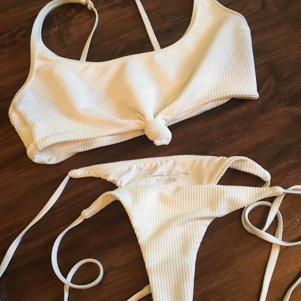 Frankies Bikinis White Ribbed Bikini Set