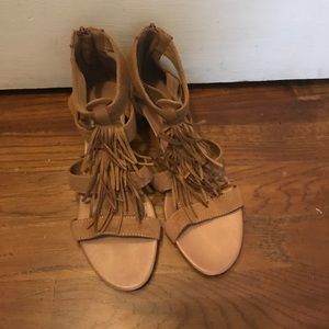 Fringe wedge sandals