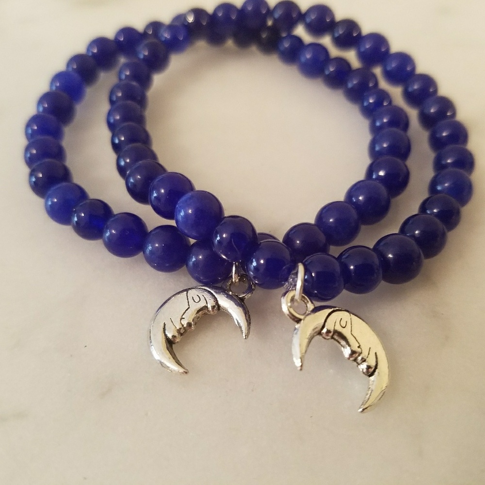 Dyed Crystal Quartz Moon Charm Bracelets