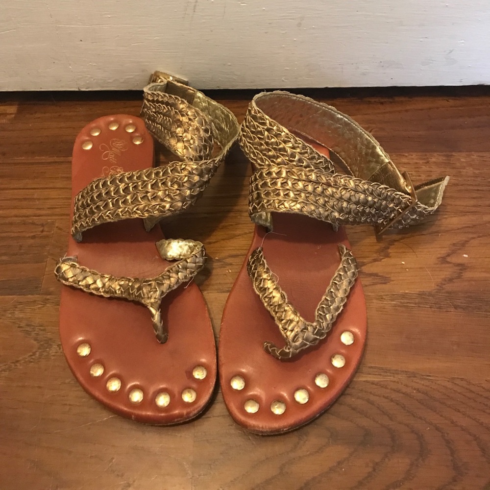 Matt Bernson. Gold, braided sandals.