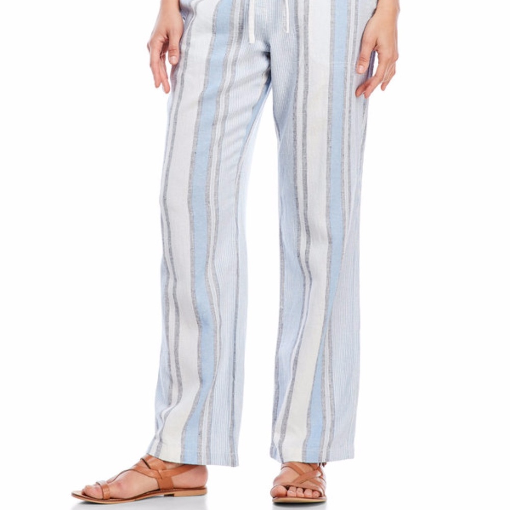 Per Se Linen Striped Blue Pants