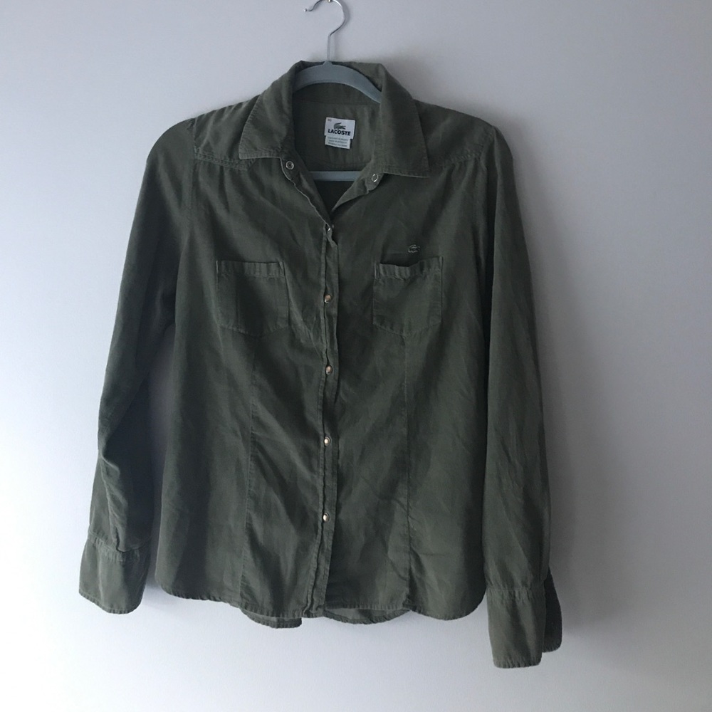 LACOSTE Army green long sleeve button down